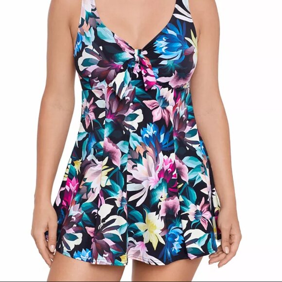 Swim Solutions  Swim Dress Bow-Front Dark Lotus NWOT Sz 10 - Picture 3 of 11